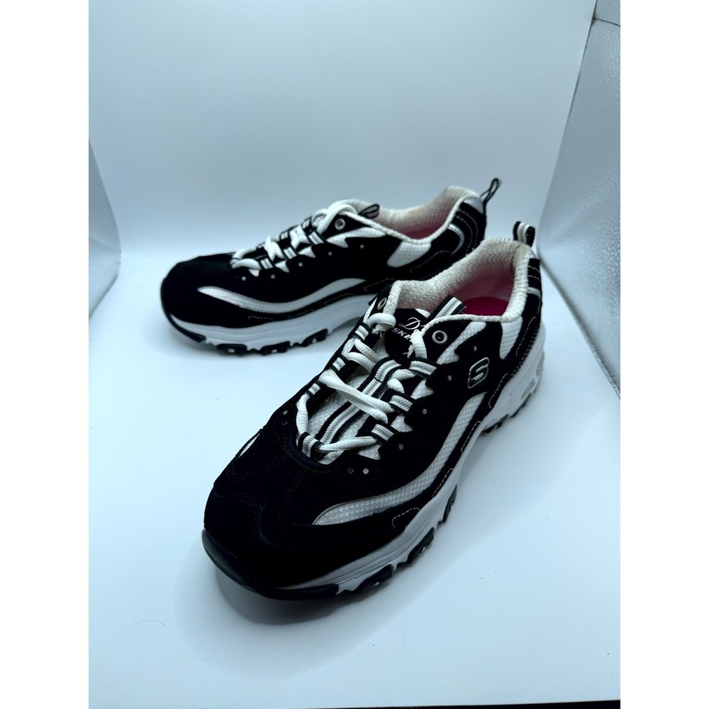 Skechers D'Lites Biggest Fan 11930-BKW Womens 7.5 Sneaker Black Leather Shoes